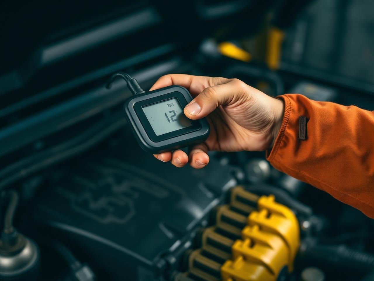 Diagnostic scanner over a diesel engine bay
